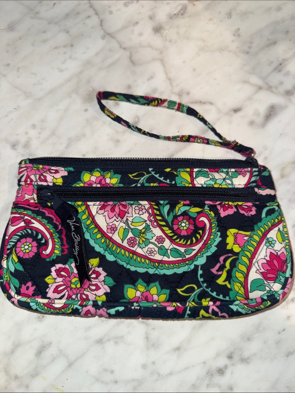 Vera Bradley Navy Pink Green Paisley Wristlet Clutch